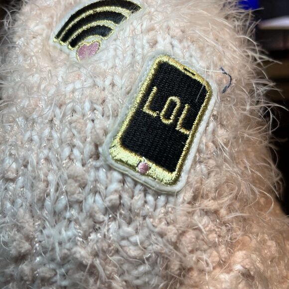 The Children's Place Pink Fuzzy Knit Beanie PomPom Hat Emoji Patches Youth XL - Picture 4 of 14